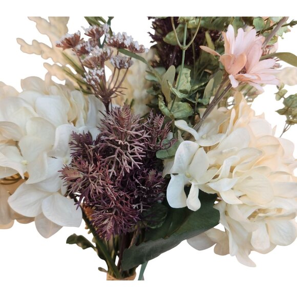 Artificial Floral Arrangement Beige Hydrangea & Cream Mum Bouquet Hand Tied - Picture 5 of 15